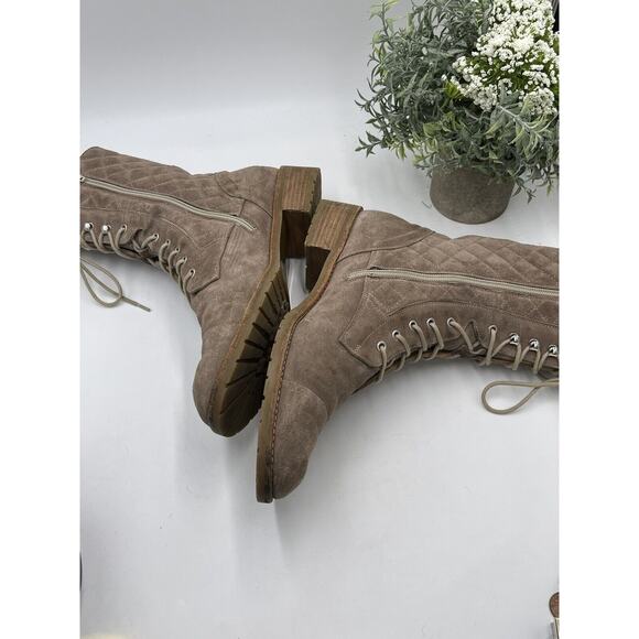 Russell & Bromley Tan Suede Atomic Quilted Stomper Lace Zip Boot Sz 39.5/9 - Picture 8 of 13